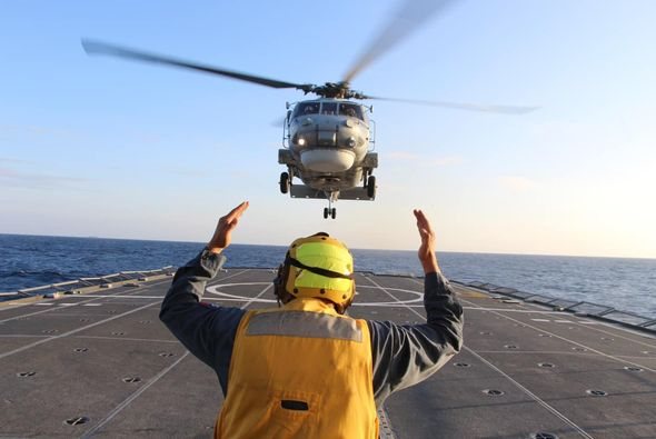 ROCS Di-hua helicopter deck takeoff and landing training
